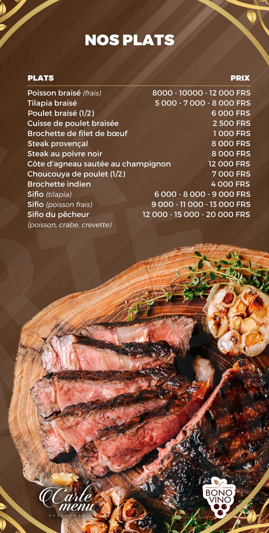 Menu Bono Vino — page 3, plats