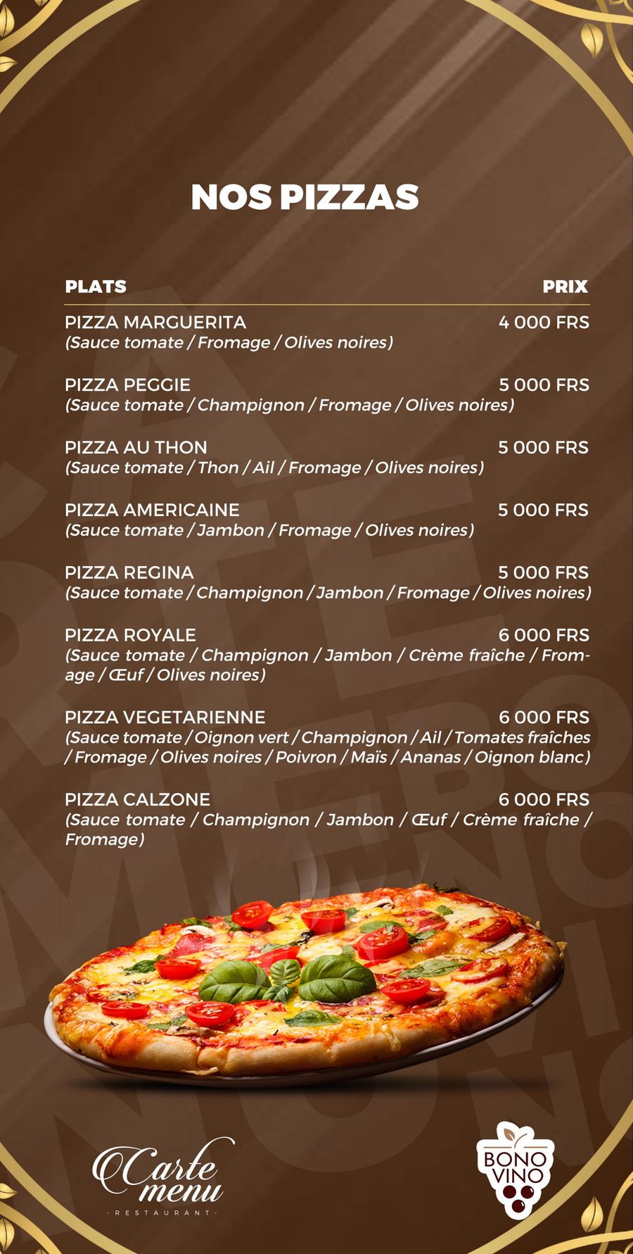 Menu Bono Vino — page 5, pizzas